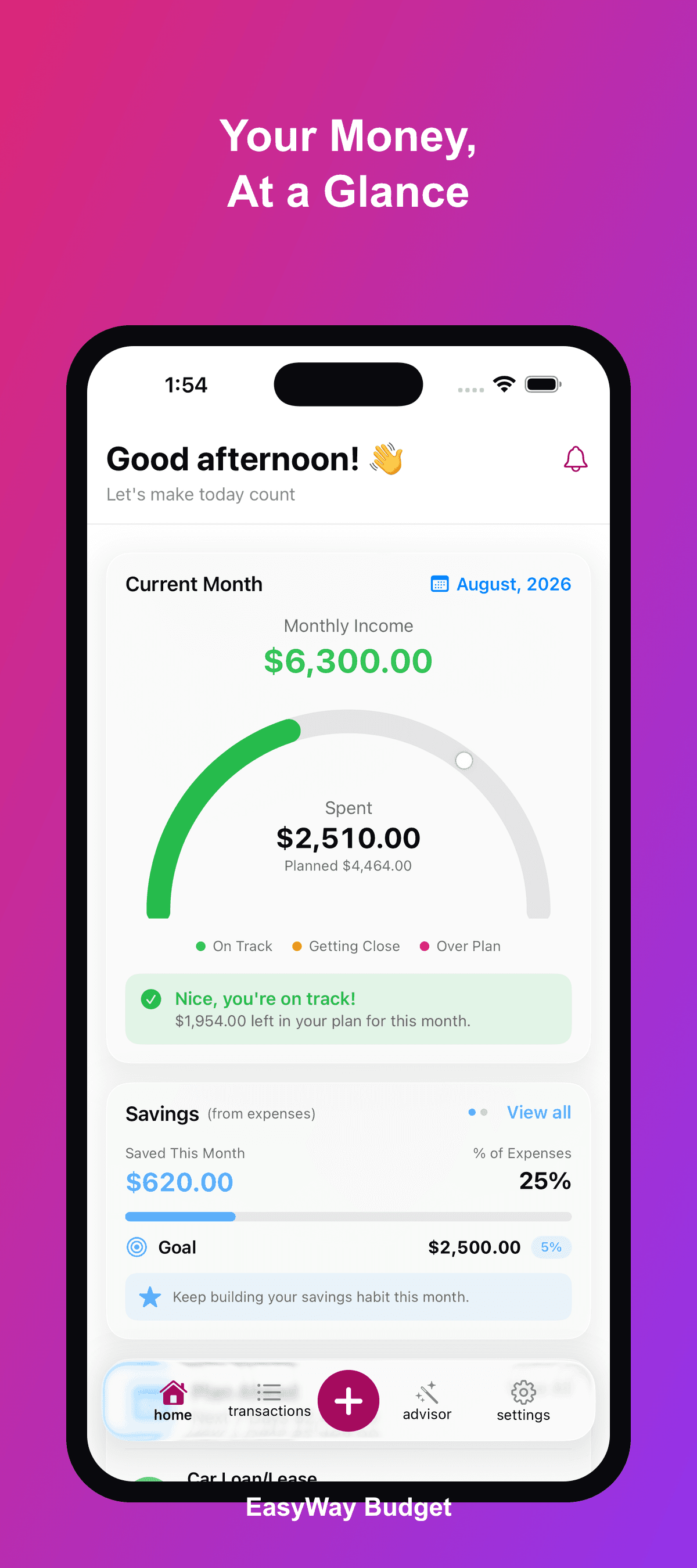 Your Money, At a Glance